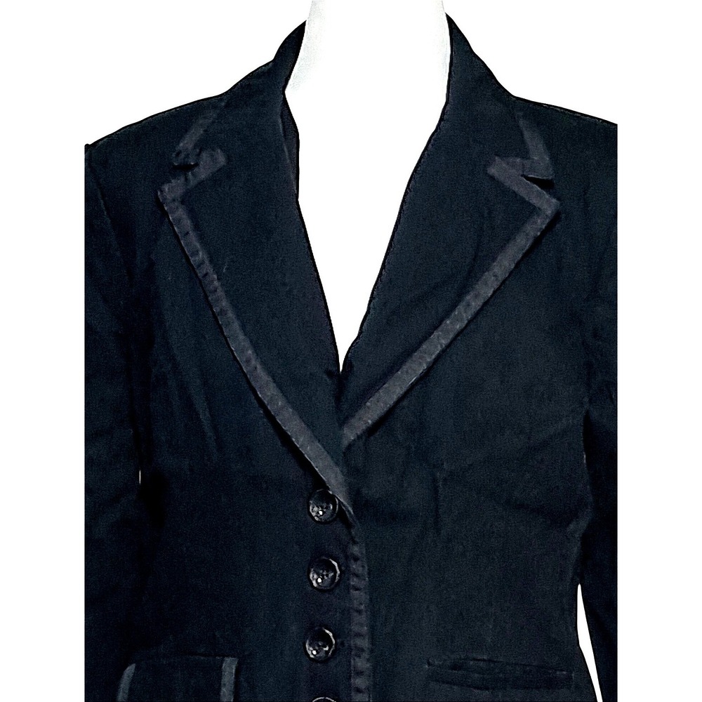 Dark Academia Merona Blazer Women Large Black Cotton Satin Trim Button Front - Picture 5 of 9
